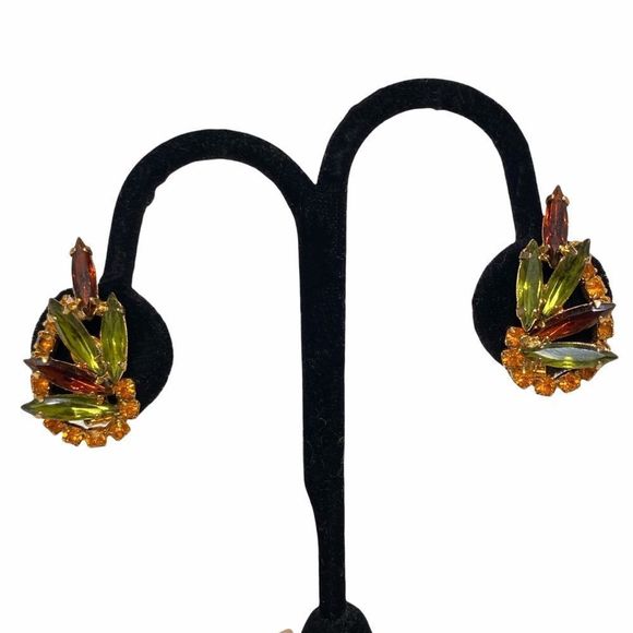 Vintage Juliana Navette And Round Rhinestone Crawler Earrings - Picture 6 of 15